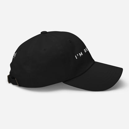 Black embroidered I’m Retired travel dad hat from Retired Traveler (Right Side)
